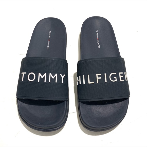 Tommy Hilfiger Shoes - Tommy Hilfiger Logo Navy Blue Slides Sandals